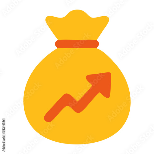 Bright yellow money bag with an upward arrow, symbolizing financial growth and success