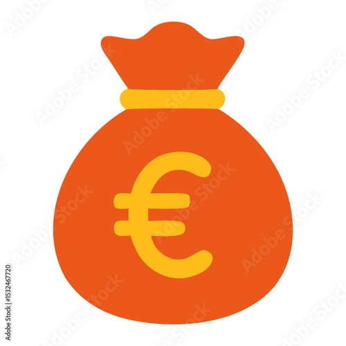 Orange money bag with euro symbol, representing finance and savings in a minimalistic style
