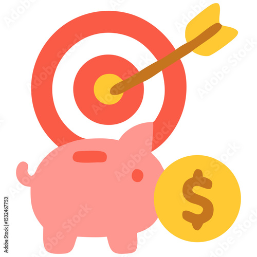 A cute piggy bank in front of a target with an arrow, symbolizing financial goals and savings
