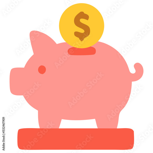 Cute pink piggy bank with a dollar coin on top, symbolizing saving money and financial growth