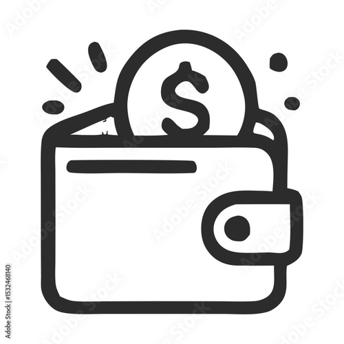 Illustration of a wallet with a dollar coin emerging, symbolizing financial prosperity and savings