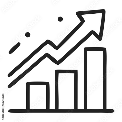 Graph illustrating growth trends with an upward arrow and bar chart in a minimalistic style