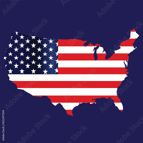  United States Map on American Flag Design.