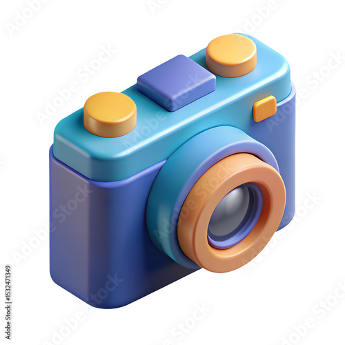 3d camera icon in cartoon plastic style minimal isolated on transparent white background, photography and media capture concept

