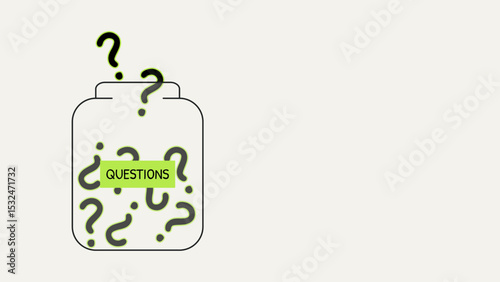 A jar filled with question marks. Ideal for concepts such as brainstorming, curiosity, mystery, idea generation, problem solving, and interactive questions.