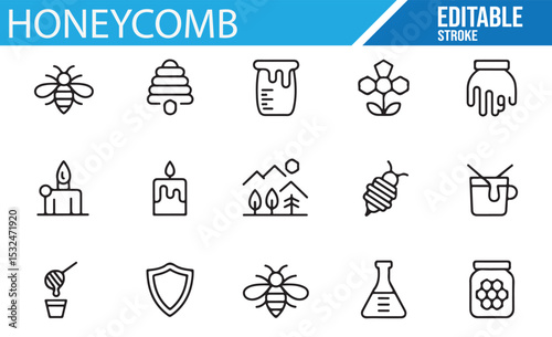 Honey and bee-themed icon collection for organic and wellness designs