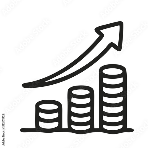 Graph illustrating financial growth with stacked coins and an upward arrow, symbolizing investment success