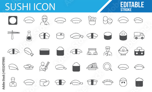 Various sushi icon designs for culinary apps, websites, and delivery services
