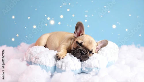 Adorable French Bulldog Sleeping on Soft Clouds
