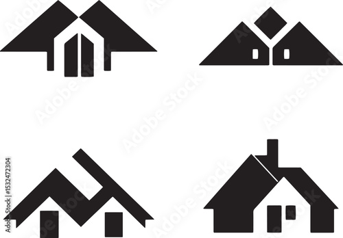 Minimalist Black House Icons Set. Real Estate Logo Design Elements