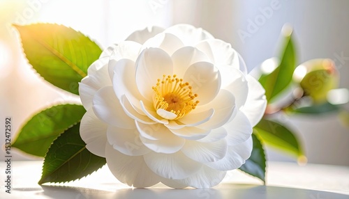 Elegant White Camellia Bloom in Soft Natural Light