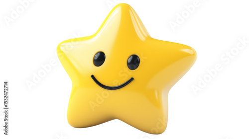 3D star sticker icon with happy face, educational reward concept, white background, PNG