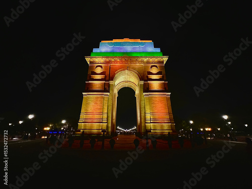 Canvas Print india gate illuminated at night with tricolor lighting showing national pride an