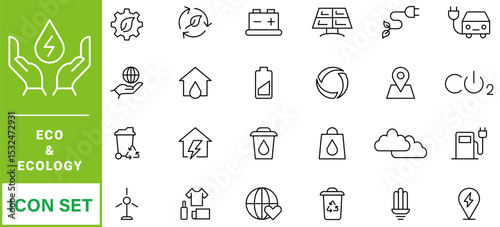 Eco or Ecology Icons Set. containing icons such as Recycling, Alternative Green Energy Source and other.