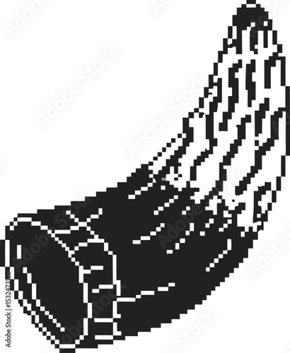 Pixel art viking horn illustration traditional medieval drinking vessel, pixelated monochrome icon, norse culture artifact