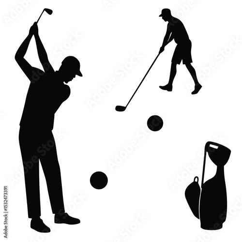 Golf Player Silhouettes Action Shots and Equipment