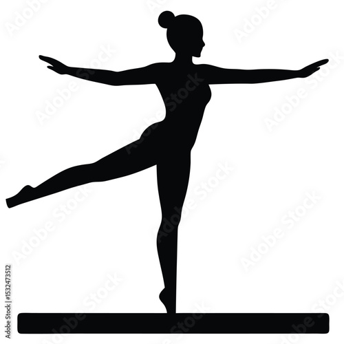 Silhouette of a Female Gymnast on Balance Beam Graceful Pose and Athletic Strength