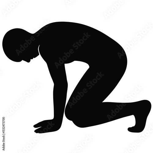 Silhouette of a Person in a Low Posture