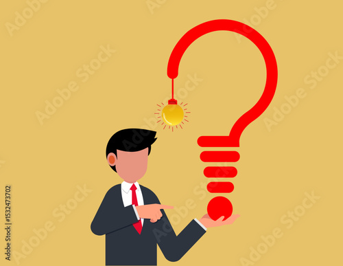 Strategic questioning in business. A businessman raises questions to spark new ideas.