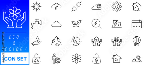 Eco or Ecology Icons Set. containing icons such as Recycling, Alternative Green Energy Source and other.