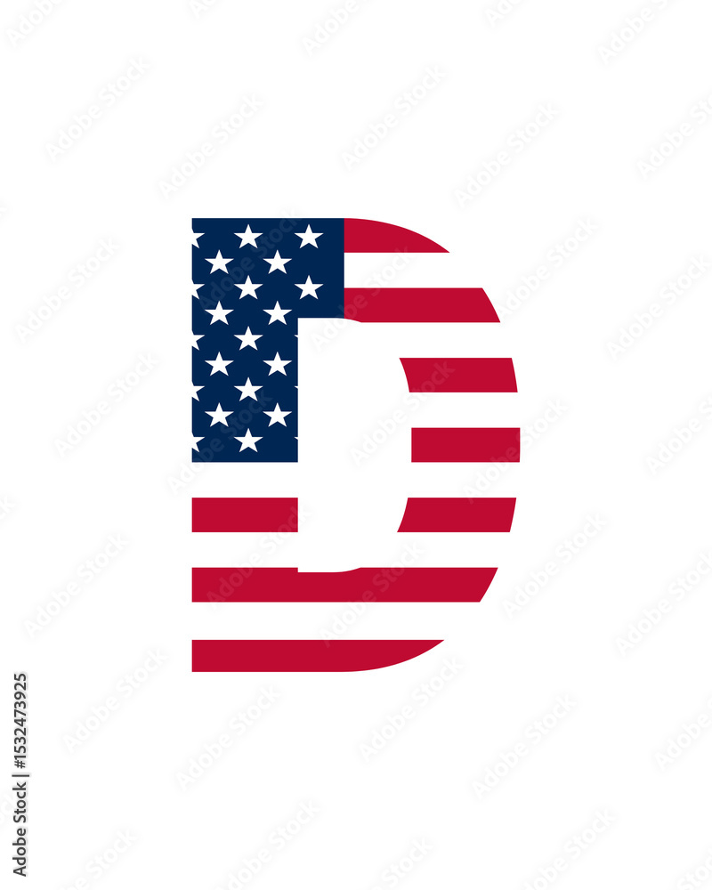 Obraz premium Patriotic American Flag Letter D Design Graphic