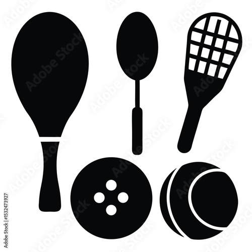 Sports Equipment Icons Paddle, Ball, Racket