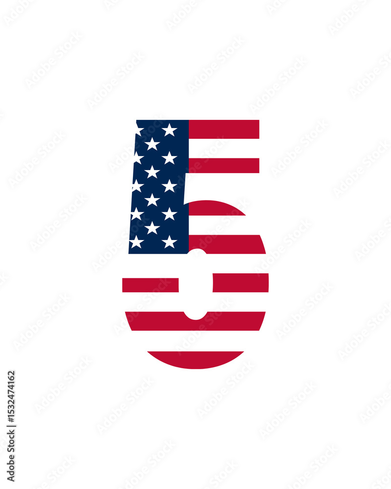 Obraz premium Patriotic Number Five American Flag Design Graphic