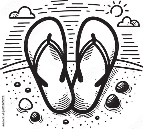 Black and White Flip-Flops Vector Silhouette 