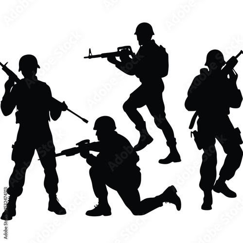 Silhouette Soldiers Military Action Poses