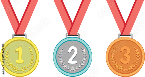 Medal - gold, silver and bronze set. Vector illustration