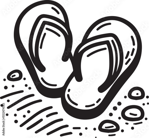 Black and White Flip-Flops Vector Silhouette 