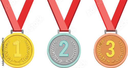 Medal - gold, silver and bronze set. Vector illustration