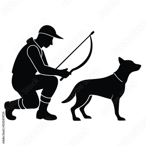 Hunter and Dog Silhouette Archery and Canine Companionship