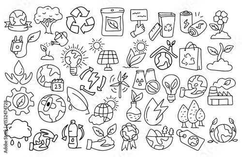 Fototapeta Naklejka Na Ścianę i Meble -  earth day ecology hand drawn icon set