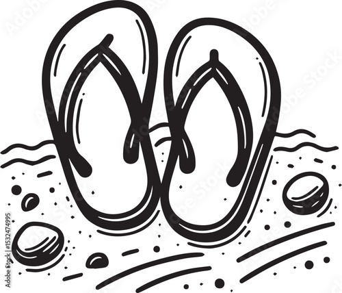 Black and White Flip-Flops Vector Silhouette 