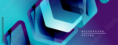 Abstract geometric shapes overlap, creating vibrant blue, purple gradients. Modern design suggests digital art, background texture.