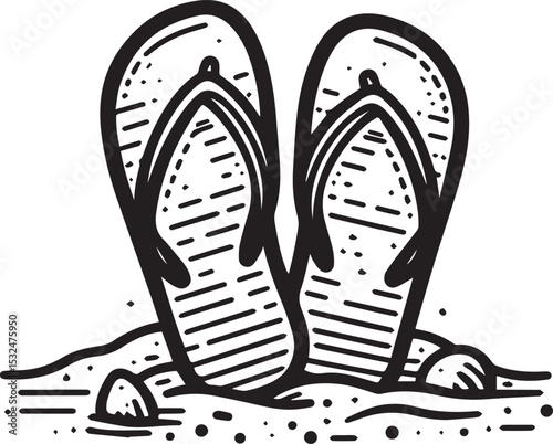 Black and White Flip-Flops Vector Silhouette 