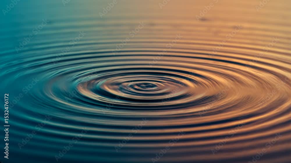 Circular ripples in colorful water surface at sunset Circular ripples in colorful water surface at sunset