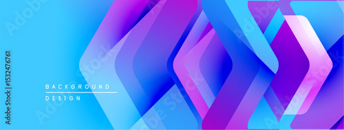 Abstract geometric layers create vibrant blue, purple gradient. Modern design suggests technology, innovation, digital art.