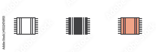 Bathroom rug icon set in line, solid and filled outline style