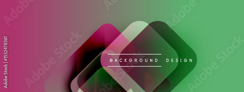 Abstract gradient background. Overlapping squares create dynamic visual effect. Pink, green hues dominate composition. Modern design element.