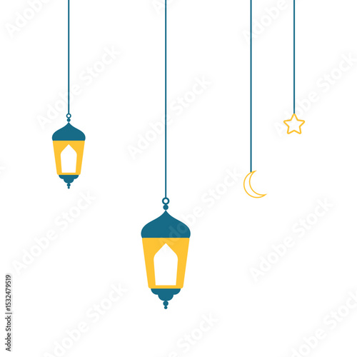 Hanging islamic lantern for ramadan, eid mubarak, fitr, islamic event decorative. Vector isolated.