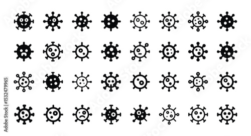 Diverse Collection of Virus Emojis Sad, Angry, and Neutral Expressions in Black and White