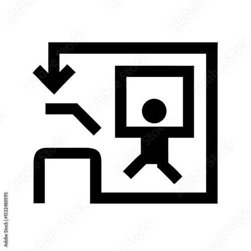 Simple icon of an emergency exit symbol featuring a person leaving a building indicating safety measures
