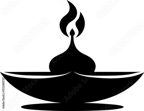 Diya Lamp Silhouette Vector Illustration 