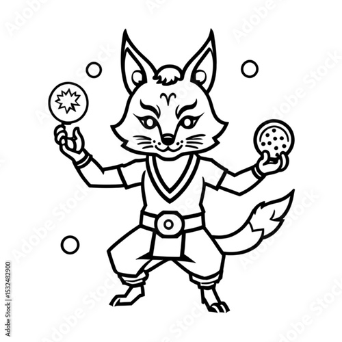 太鼓を持ったキツネのキャラクター｜Fox Character with Drums