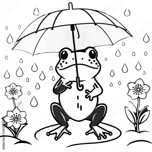 傘をさすカエル｜Frog Holding an Umbrella in Rain