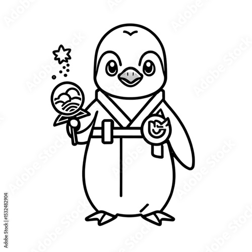 和装のペンギンとおもちゃ｜Penguin in Kimono with Toy