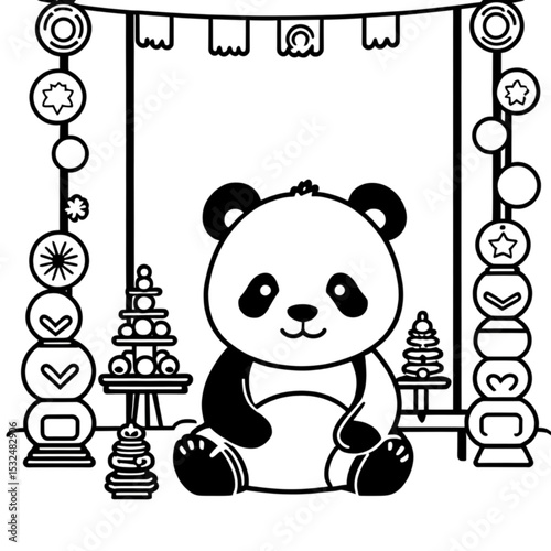 パンダと正月飾りの背景｜Panda with New Year Decorations