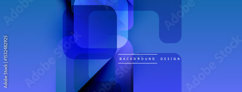 Abstract blue background. Overlapping geometric shapes create modern design. Gradient colors add depth, visual interest. Text reads background design.